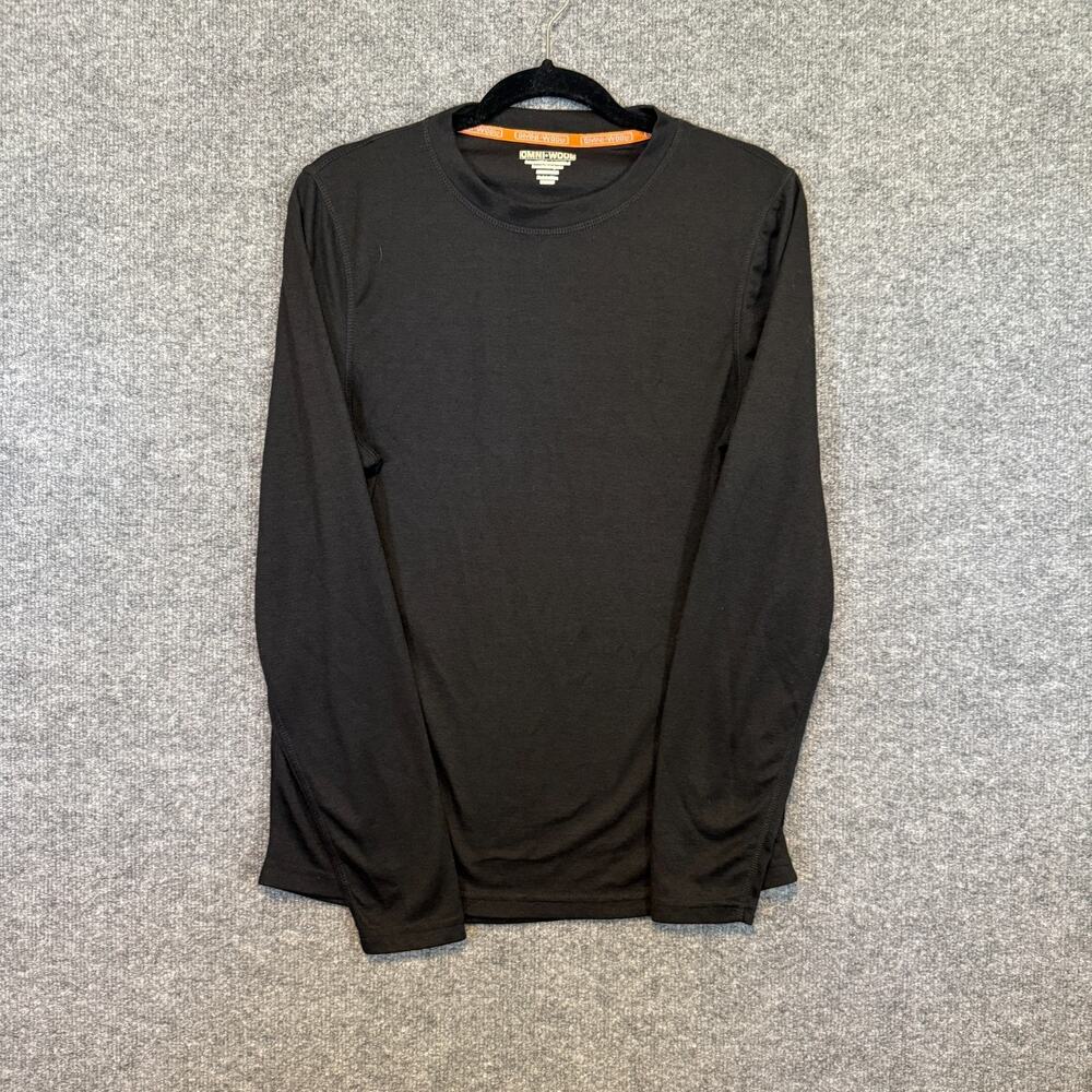 Omni Wool Shirt Mens Medium Black Crewneck Long sleeve Tshirt Wool Blend‎